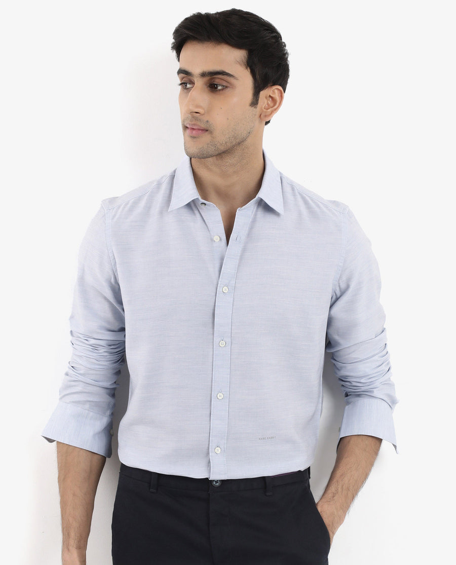 Rare Rabbit Men's Chapelle Light Blue Cotton Plain Regular Fit Full Sleeve Collared Shirt