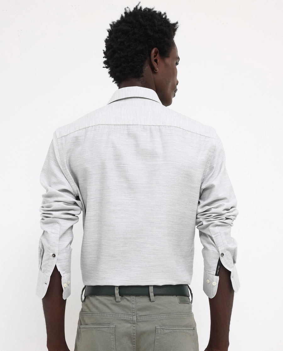 Rare Rabbit Men's Chapelle Light Grey Cotton Plain Regular Fit Full Sleeve Collared Shirt