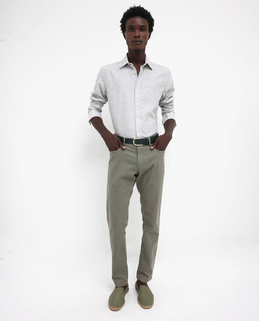 Rare Rabbit Men's Chapelle Light Grey Cotton Plain Regular Fit Full Sleeve Collared Shirt
