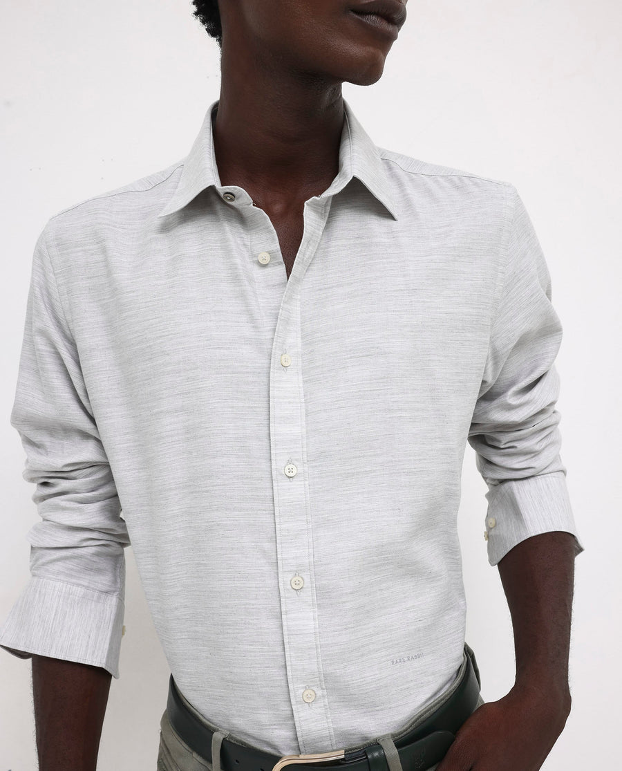 Rare Rabbit Men's Chapelle Light Grey Cotton Plain Regular Fit Full Sleeve Collared Shirt