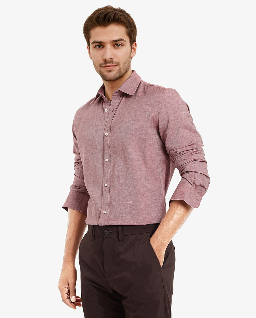 Rare Rabbit Men's Chapelle Maroon Cotton Plain Regular Fit Full Sleeve Collared Shirt