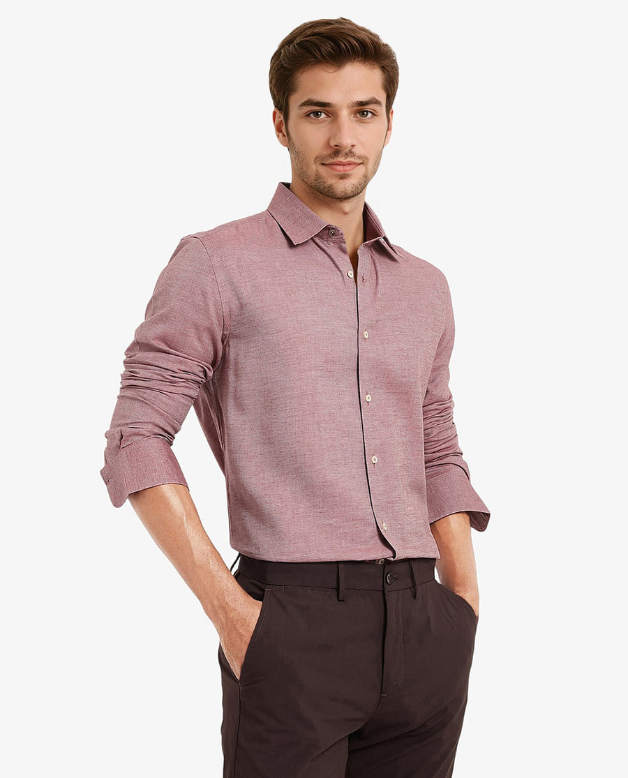 Rare Rabbit Men's Chapelle Maroon Cotton Plain Regular Fit Full Sleeve Collared Shirt