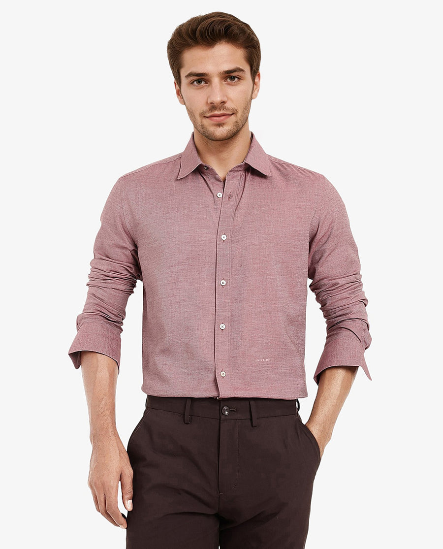 Rare Rabbit Men's Chapelle Maroon Cotton Plain Regular Fit Full Sleeve Collared Shirt