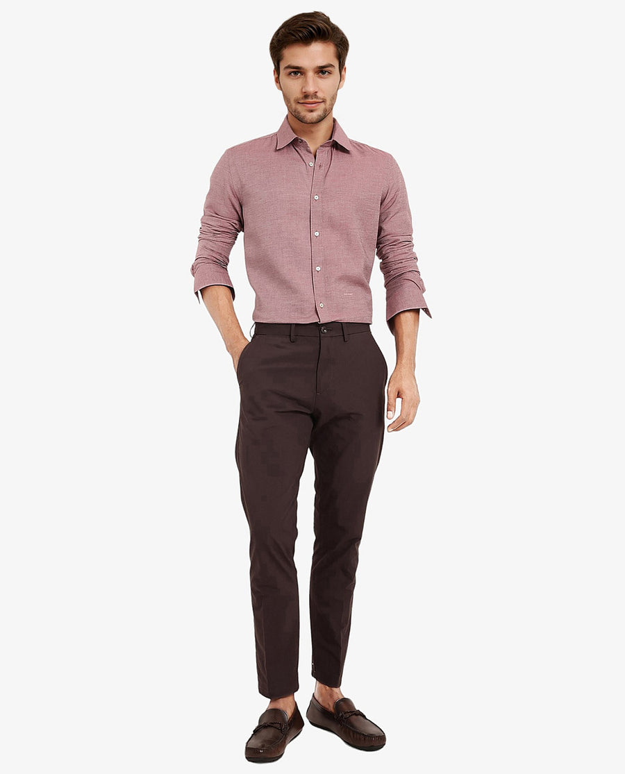 Rare Rabbit Men's Chapelle Maroon Cotton Plain Regular Fit Full Sleeve Collared Shirt
