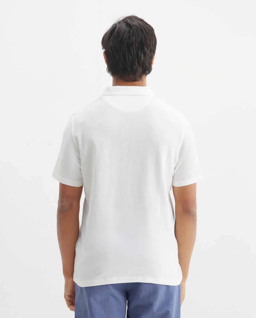 Rare Rabbit Men's Charles Off White Cotton Plain Regular Fit Half Sleeve Polo