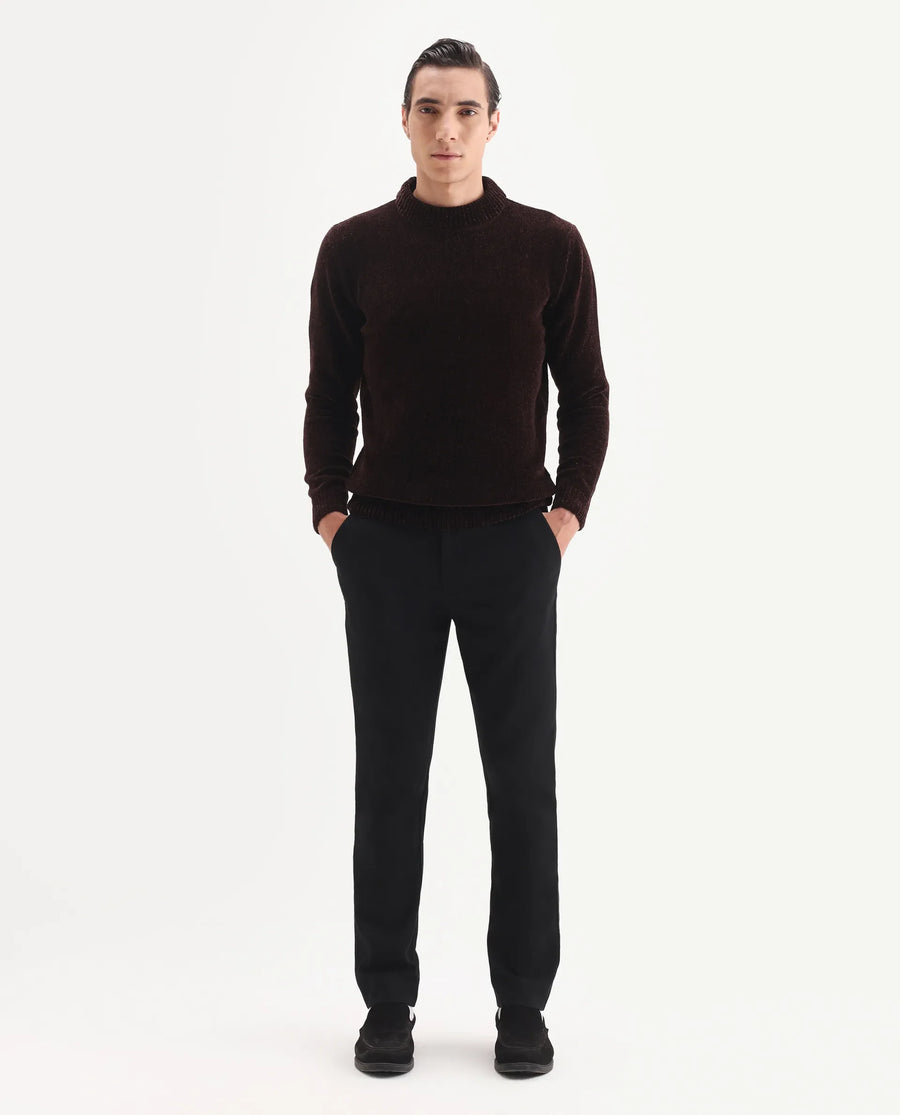 Rare Rabbit Men's Chens Dark Brown Polyester Fabric Full Sleeve Crew Neck Regular Plain Sweater