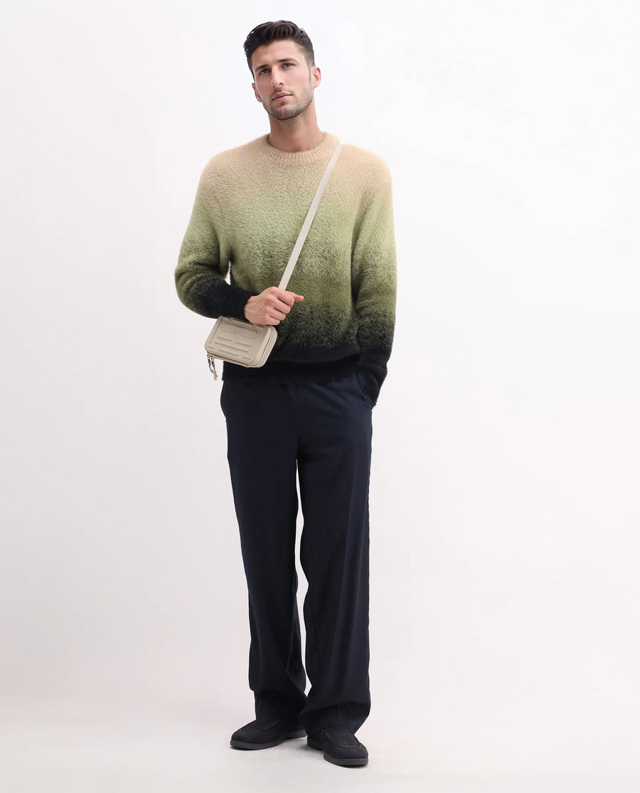 Rare Rabbit Men's Chervs Dark Green Cotton Color Block Regular Fit Full Sleeve Crew Neck Sweater