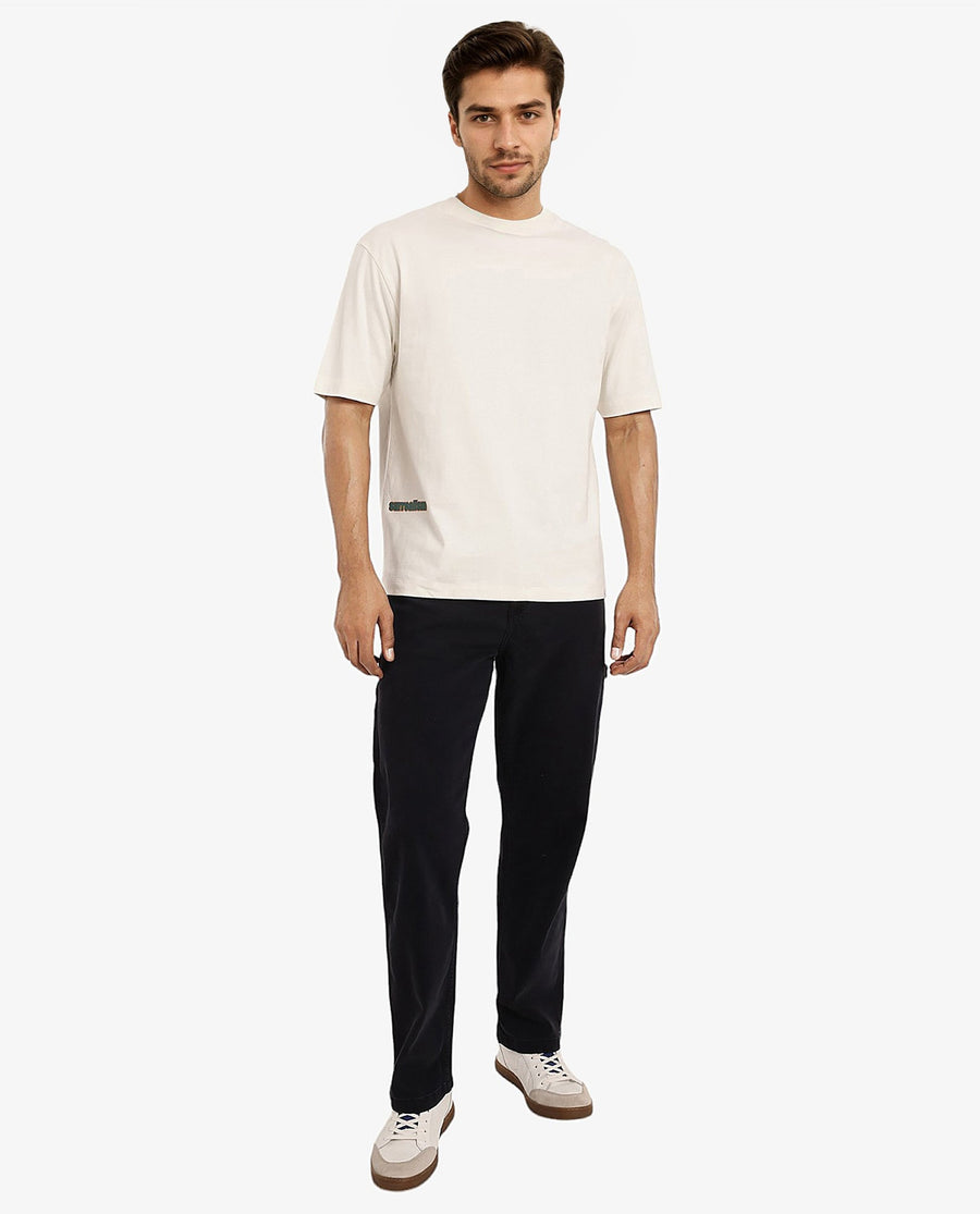 Rare Rabbit Men's Ches Off White Cotton Graphic Print Oversized Fit Half Sleeve Crew Neck T-Shirt