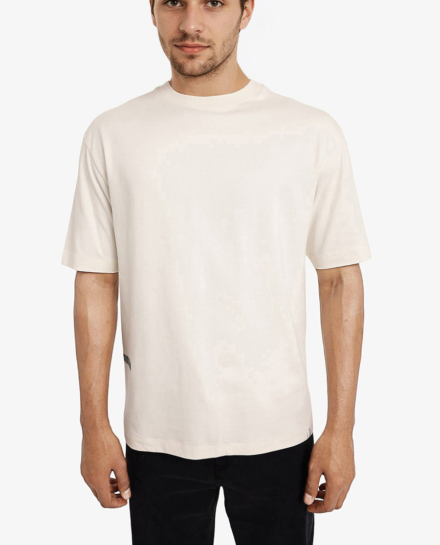Rare Rabbit Men's Ches Off White Cotton Graphic Print Oversized Fit Half Sleeve Crew Neck T-Shirt