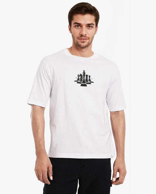 Rare Rabbit Men's Chess White Cotton Graphic Print Regular Fit Half Sleeve Crew Neck T-Shirt