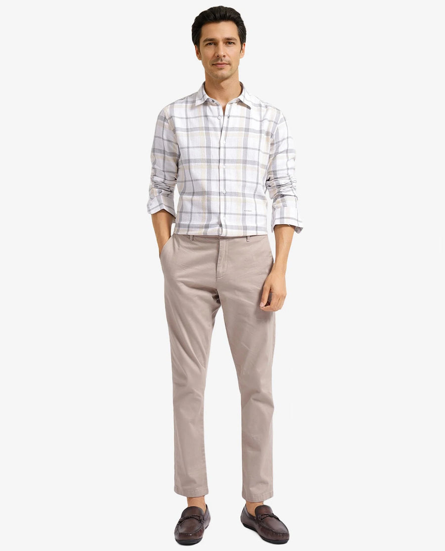 Rare Rabbit Men's Chigo White Cotton Checked Print Regular Fit Full Sleeve Collared Shirt