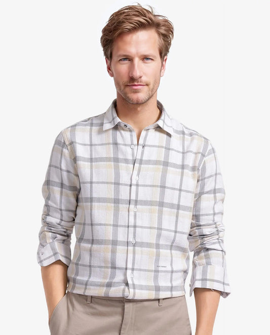 Rare Rabbit Men's Chigo White Cotton Checked Print Regular Fit Full Sleeve Collared Shirt