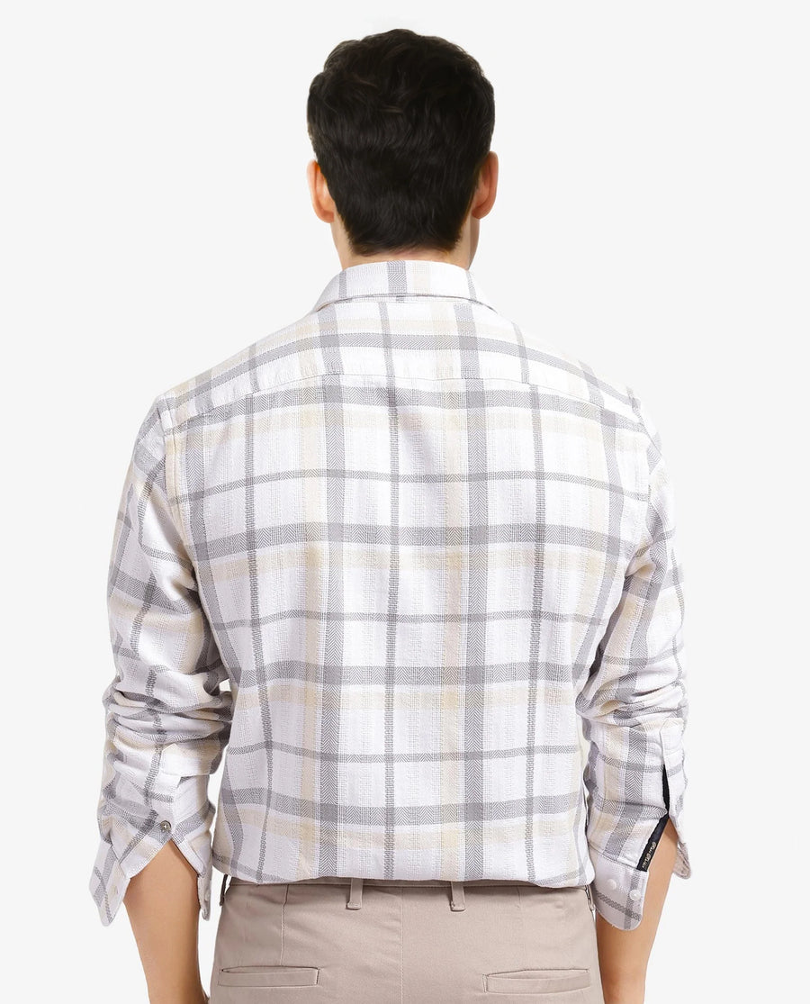 Rare Rabbit Men's Chigo White Cotton Checked Print Regular Fit Full Sleeve Collared Shirt