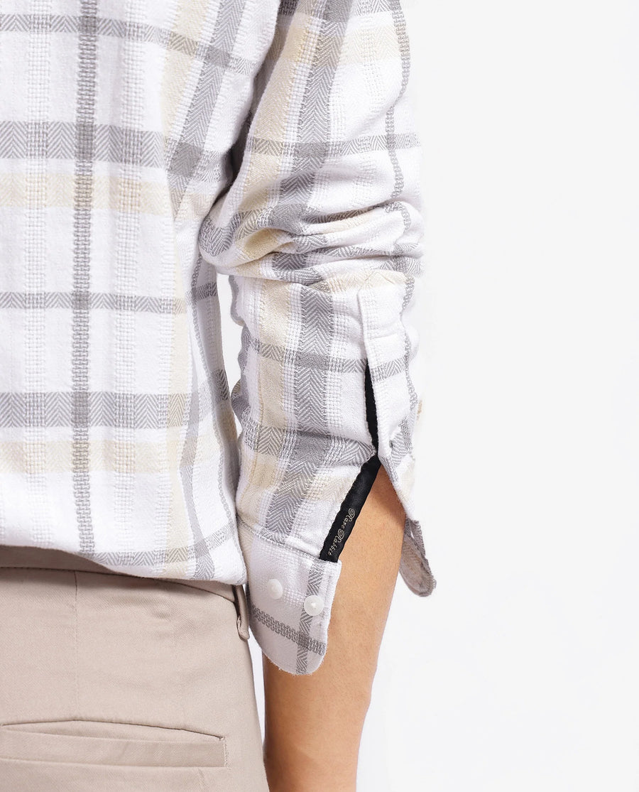 Rare Rabbit Men's Chigo White Cotton Checked Print Regular Fit Full Sleeve Collared Shirt