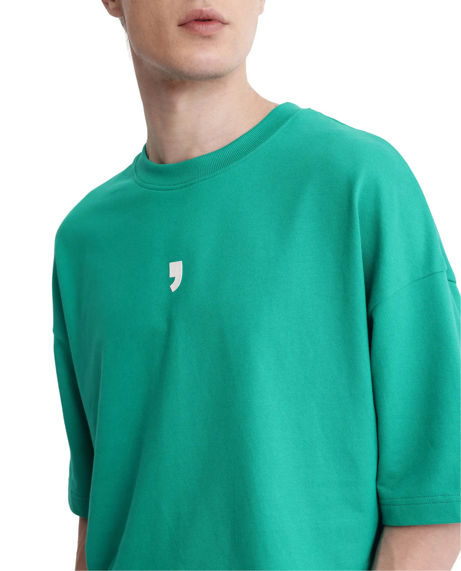 Rare Rabbit Men's Chile Green Cotton Graphic Print Oversized Fit Half Sleeve Crew Neck T-Shirt
