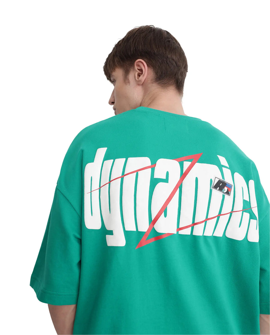 Rare Rabbit Men's Chile Green Cotton Graphic Print Oversized Fit Half Sleeve Crew Neck T-Shirt