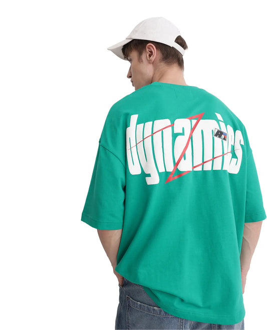 Rare Rabbit Men's Chile Green Cotton Graphic Print Oversized Fit Half Sleeve Crew Neck T-Shirt