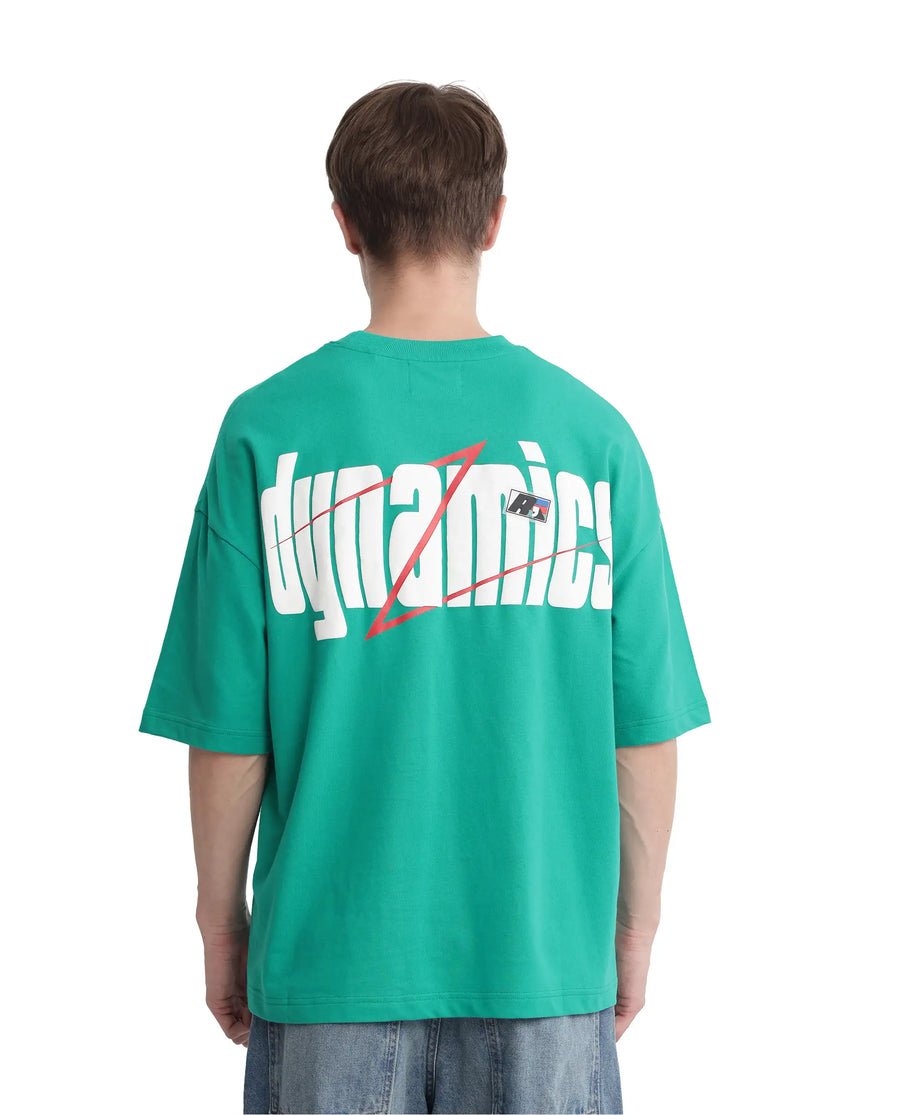 Rare Rabbit Men's Chile Green Cotton Graphic Print Oversized Fit Half Sleeve Crew Neck T-Shirt