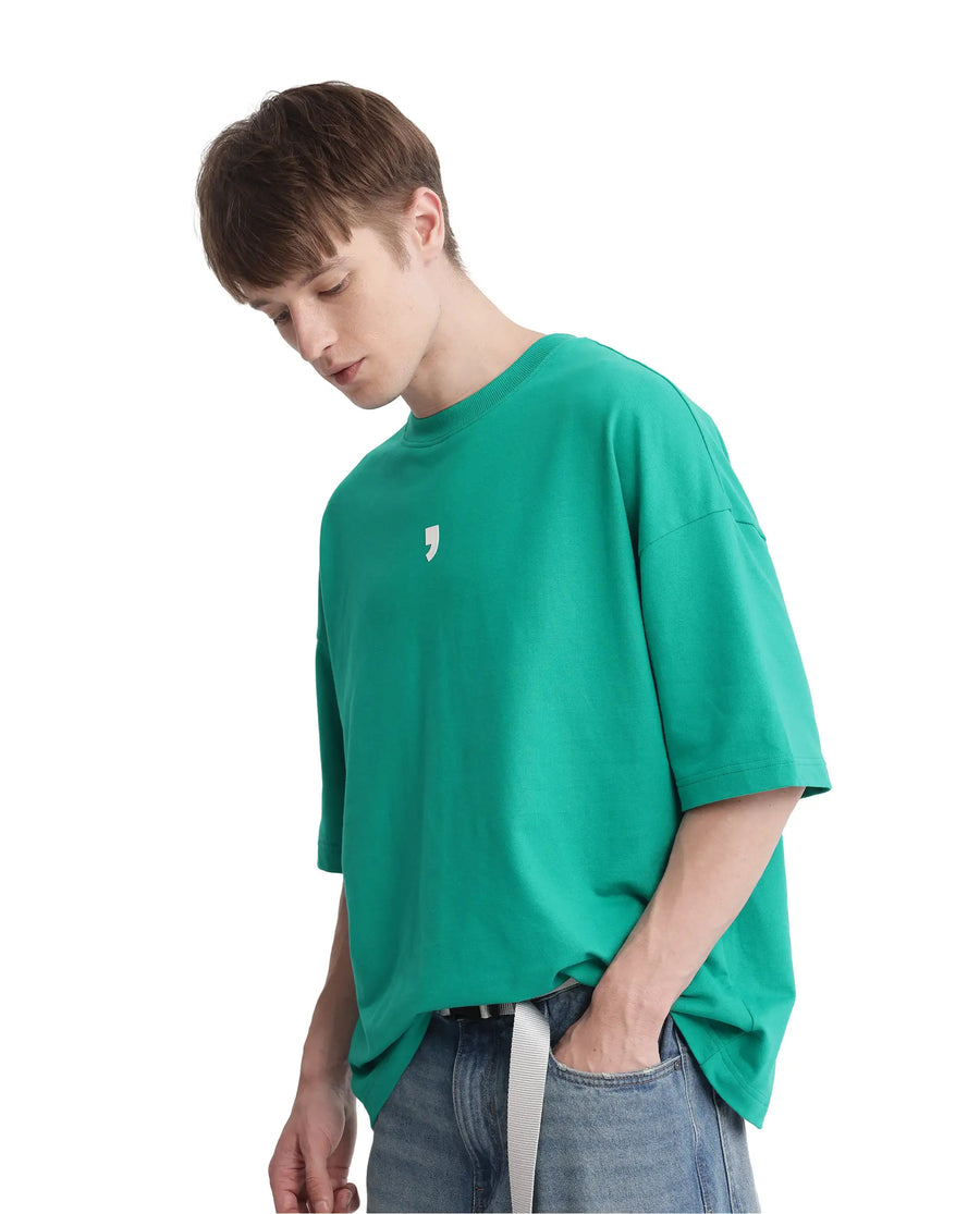 Rare Rabbit Men's Chile Green Cotton Graphic Print Oversized Fit Half Sleeve Crew Neck T-Shirt
