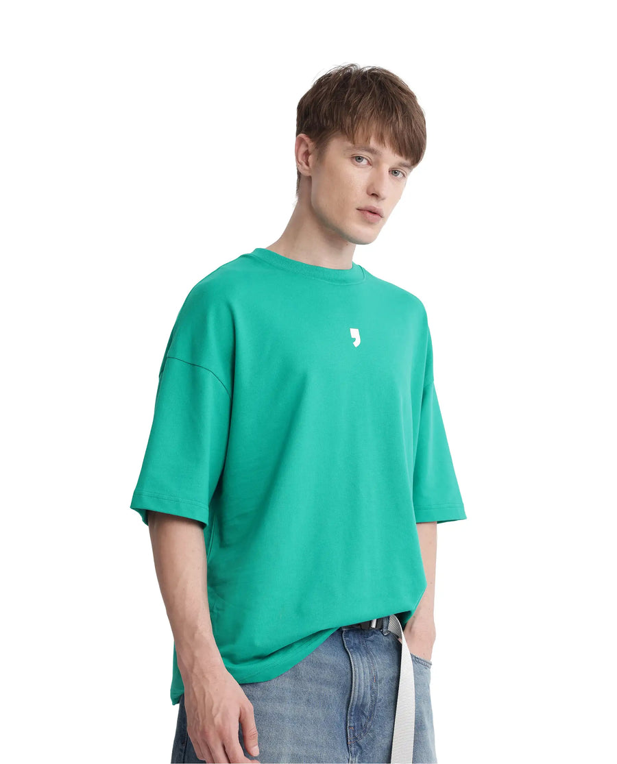 Rare Rabbit Men's Chile Green Cotton Graphic Print Oversized Fit Half Sleeve Crew Neck T-Shirt