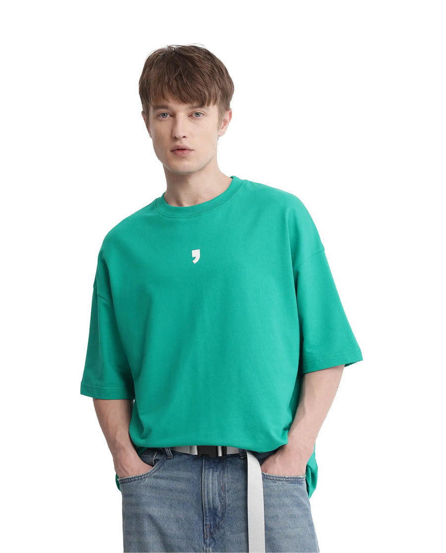 Rare Rabbit Men's Chile Green Cotton Graphic Print Oversized Fit Half Sleeve Crew Neck T-Shirt