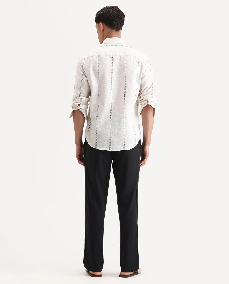 Rare Rabbit Men Chinio Black Linen Blend Drawstring Closure Plain Trouser