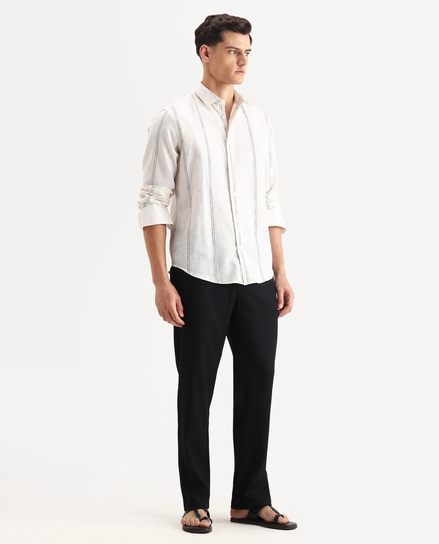 Rare Rabbit Men Chinio Black Linen Blend Drawstring Closure Plain Trouser