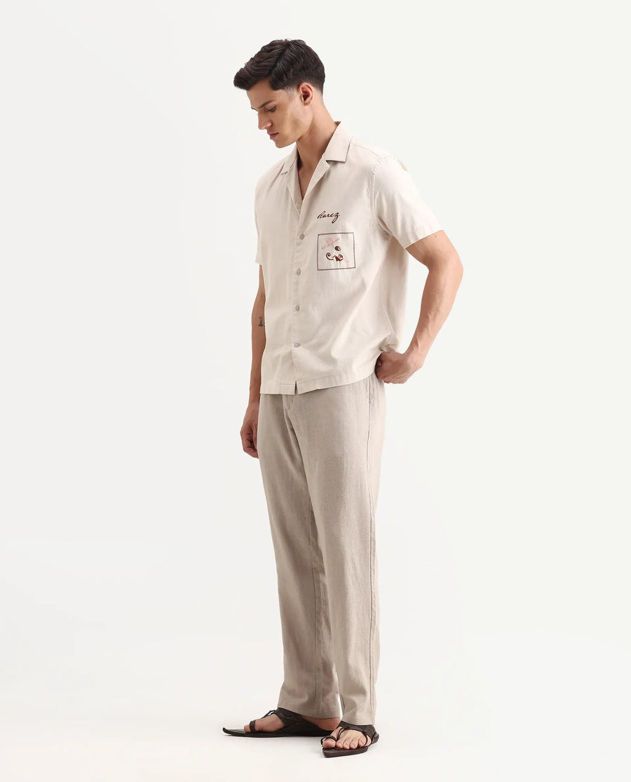 Rare Rabbit Men Chinio Linen Blend Drawstring Closure Plain Trouser