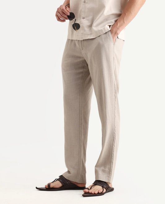Rare Rabbit Men Chinio Linen Blend Drawstring Closure Plain Trouser