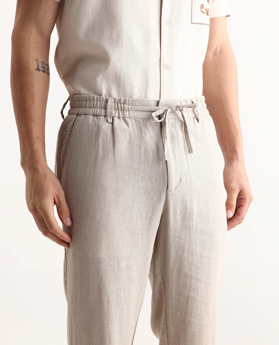 Rare Rabbit Men Chinio Linen Blend Drawstring Closure Plain Trouser