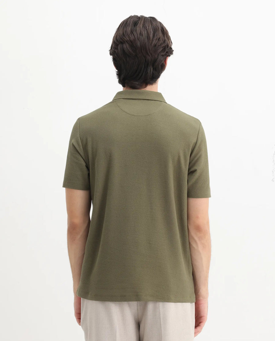 Rare Rabbit Men's Charles Olive Cotton Plain Regular Fit Half Sleeve Polo