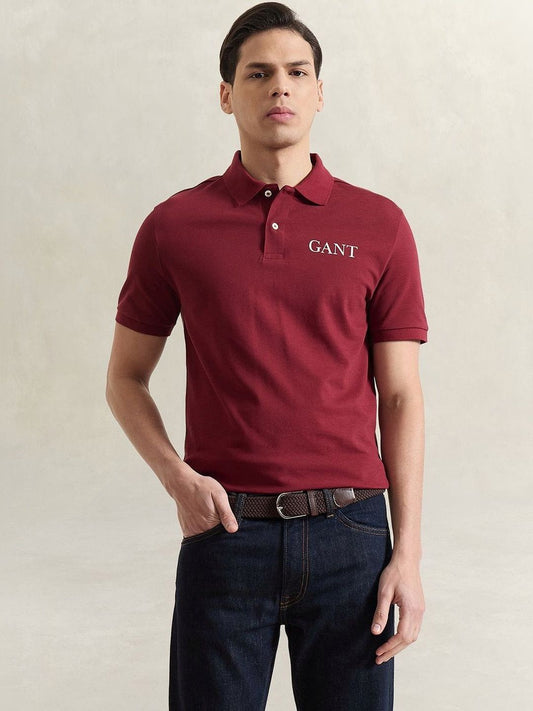 Gant Men Red Solid Regular Fit Pure Cotton Polo T-Shirt
