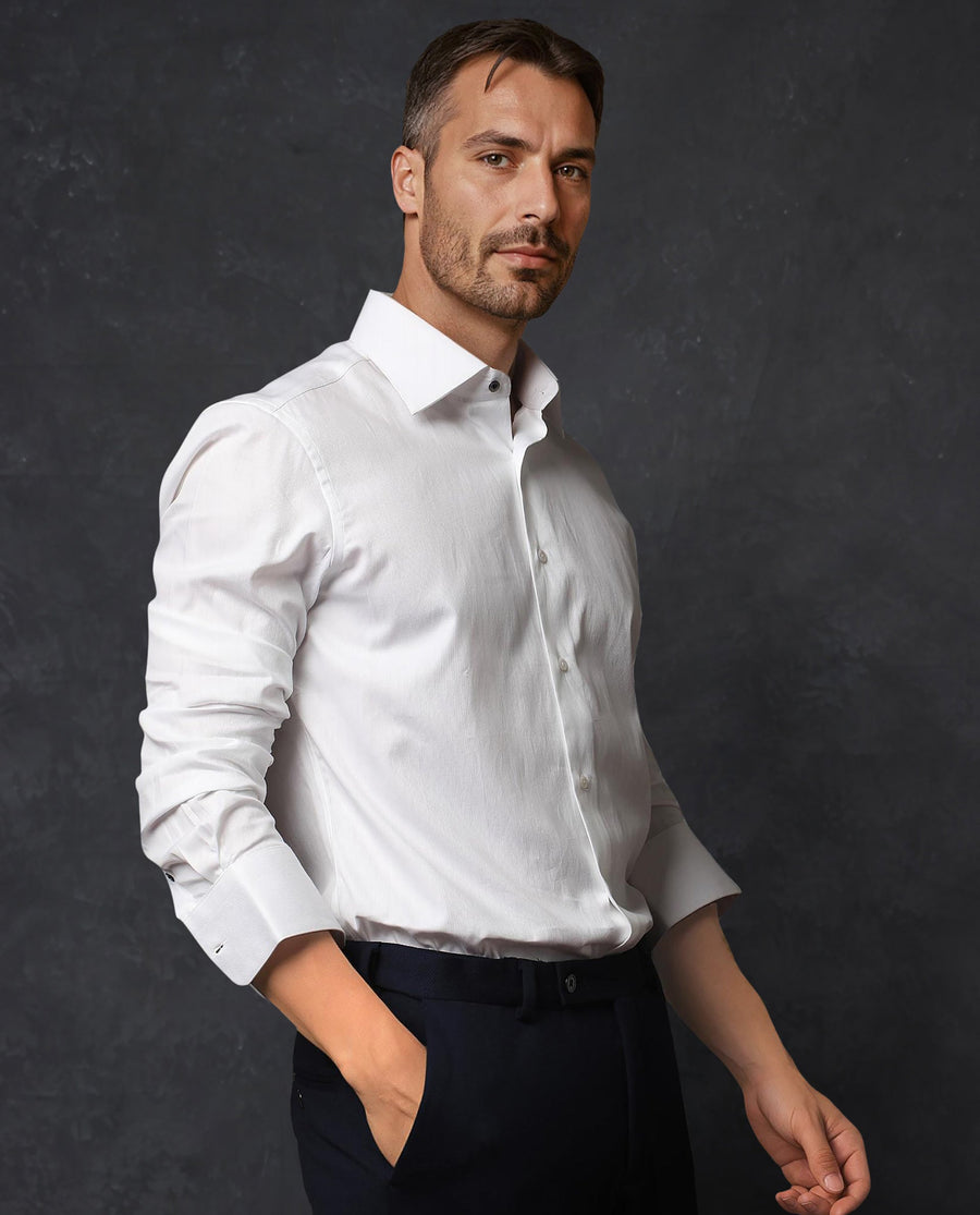 Rare Rabbit Men's Clade White Cotton Plain Regular Fit Full Sleeve Collared Shirt