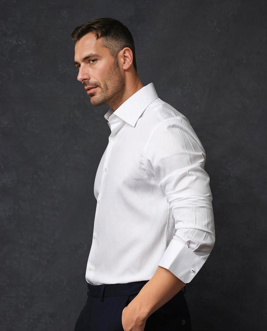 Rare Rabbit Men's Clade White Cotton Plain Regular Fit Full Sleeve Collared Shirt