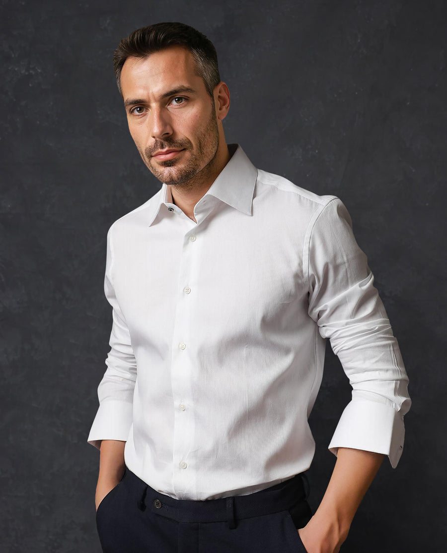 Rare Rabbit Men's Clade White Cotton Plain Regular Fit Full Sleeve Collared Shirt