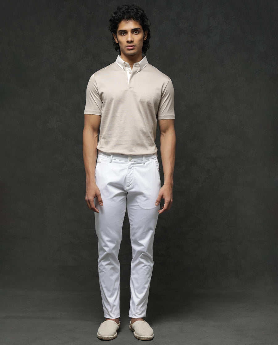 Rare Rabbit Men's Clarance Beige Cotton Plain Regular Fit Half Sleeve Polo