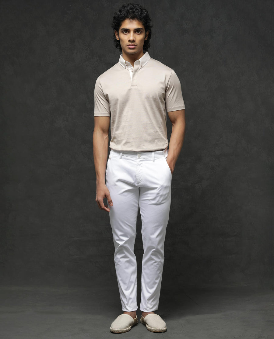 Rare Rabbit Men's Clarance Beige Cotton Plain Regular Fit Half Sleeve Polo