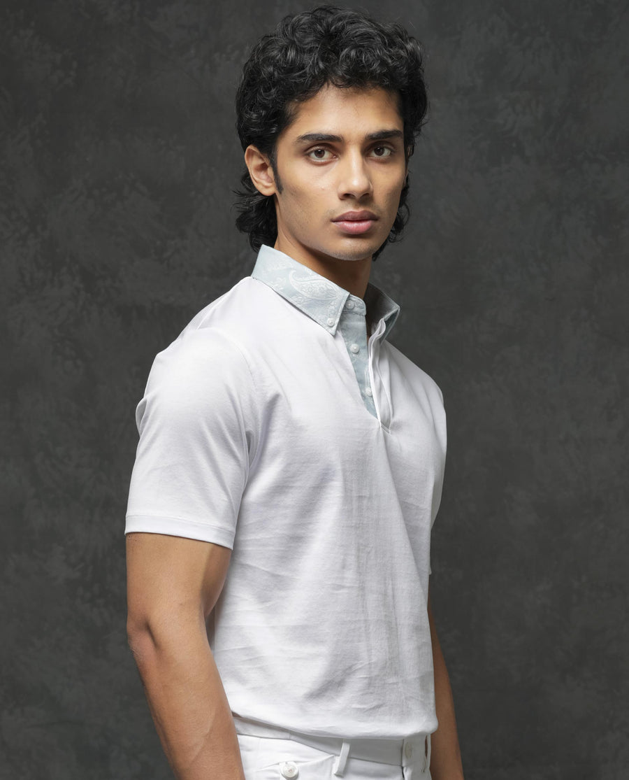 Rare Rabbit Men's Clarance White Cotton Plain Regular Fit Half Sleeve Polo