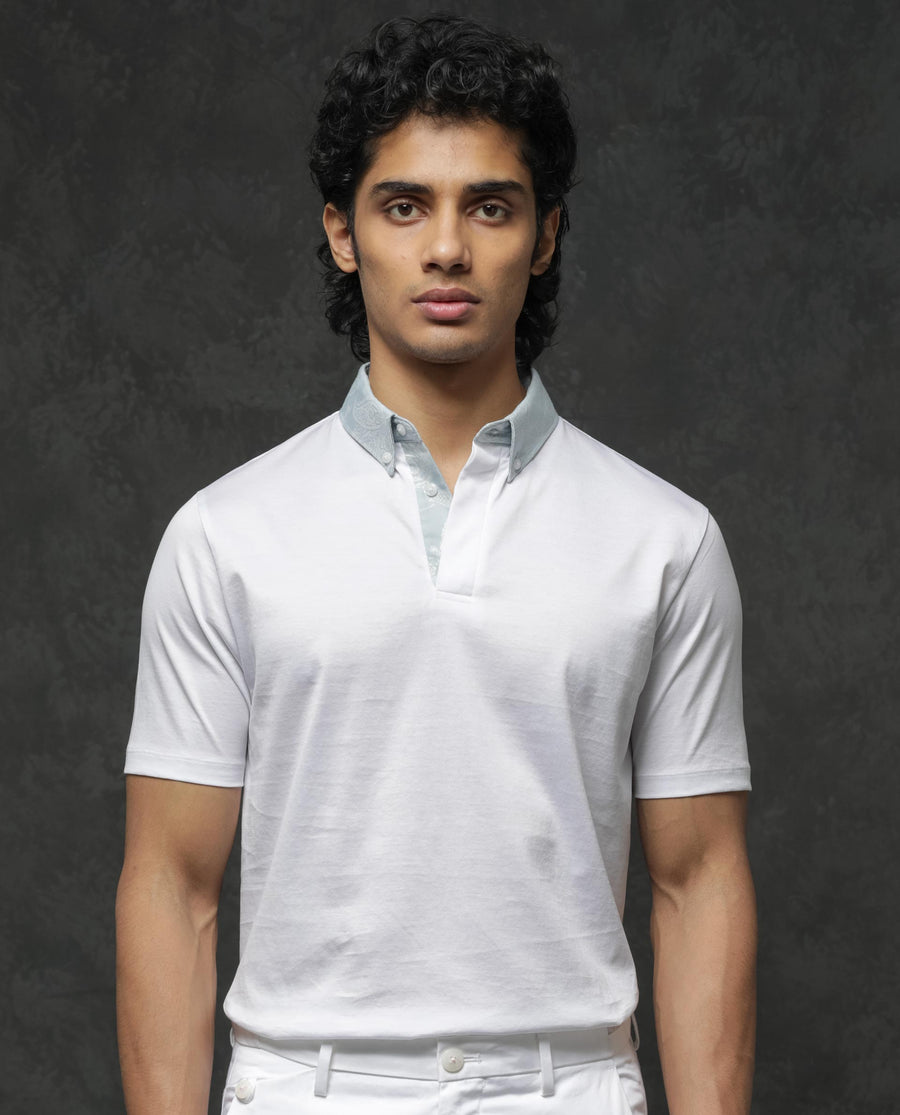 Rare Rabbit Men's Clarance White Cotton Plain Regular Fit Half Sleeve Polo