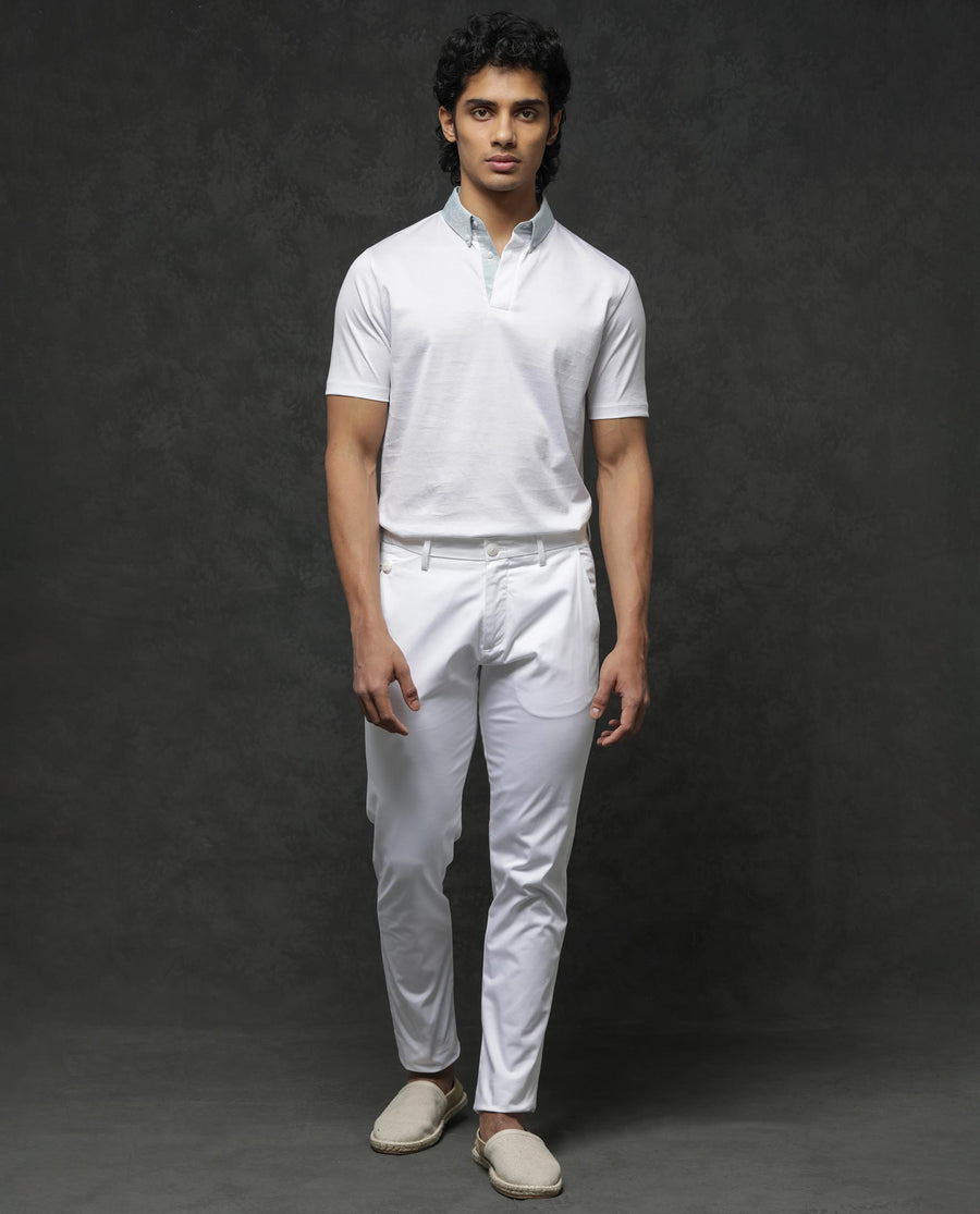 Rare Rabbit Men's Clarance White Cotton Plain Regular Fit Half Sleeve Polo
