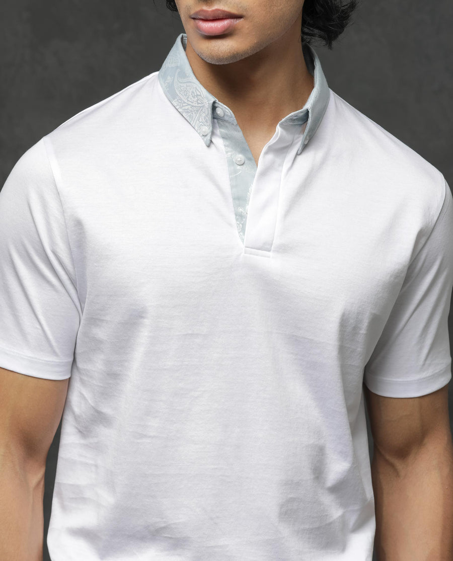 Rare Rabbit Men's Clarance White Cotton Plain Regular Fit Half Sleeve Polo