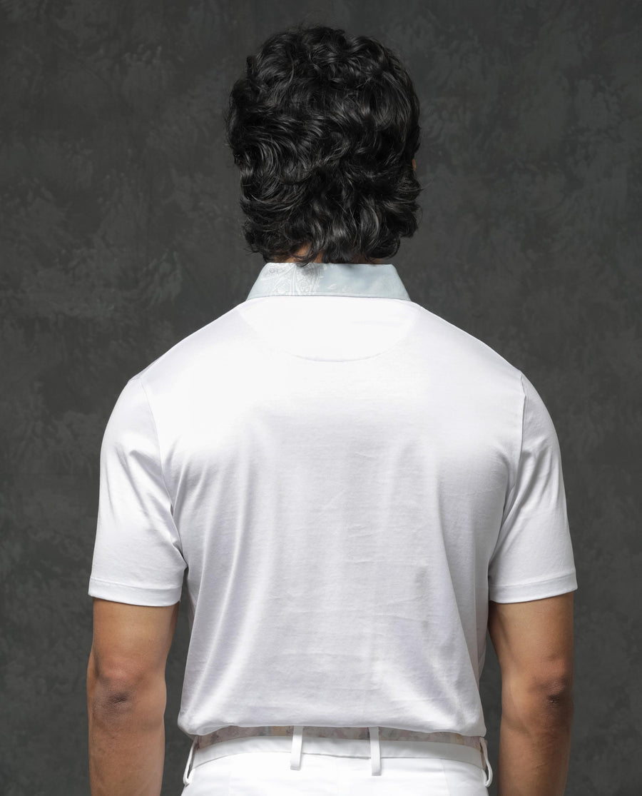 Rare Rabbit Men's Clarance White Cotton Plain Regular Fit Half Sleeve Polo