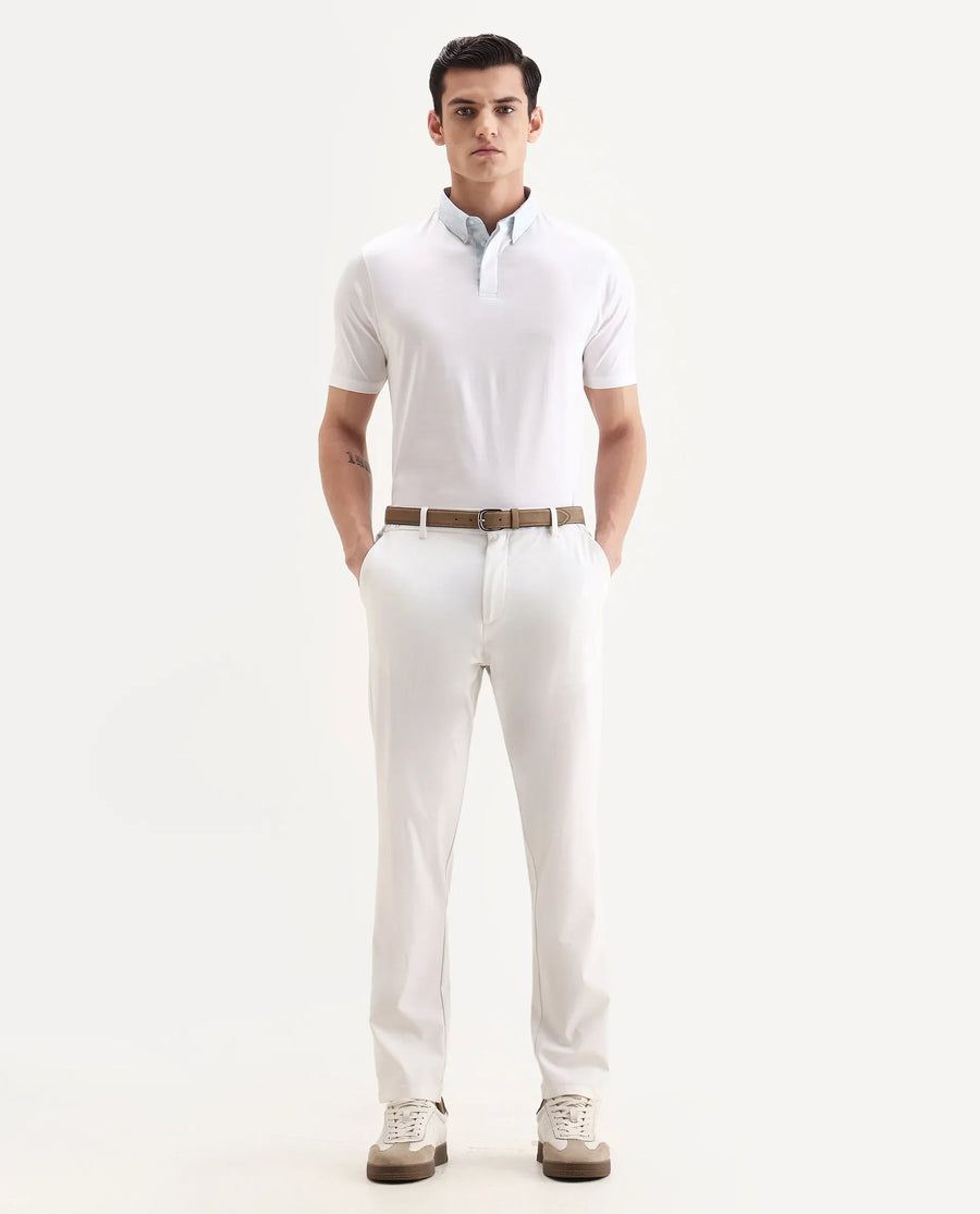 Rare Rabbit Men's Clarence-1 White Cotton Plain Regular Fit Half Sleeve Polo