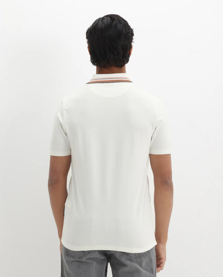 Rare Rabbit Men's Clark Off White Cotton Plain Regular Fit Half Sleeve Polo