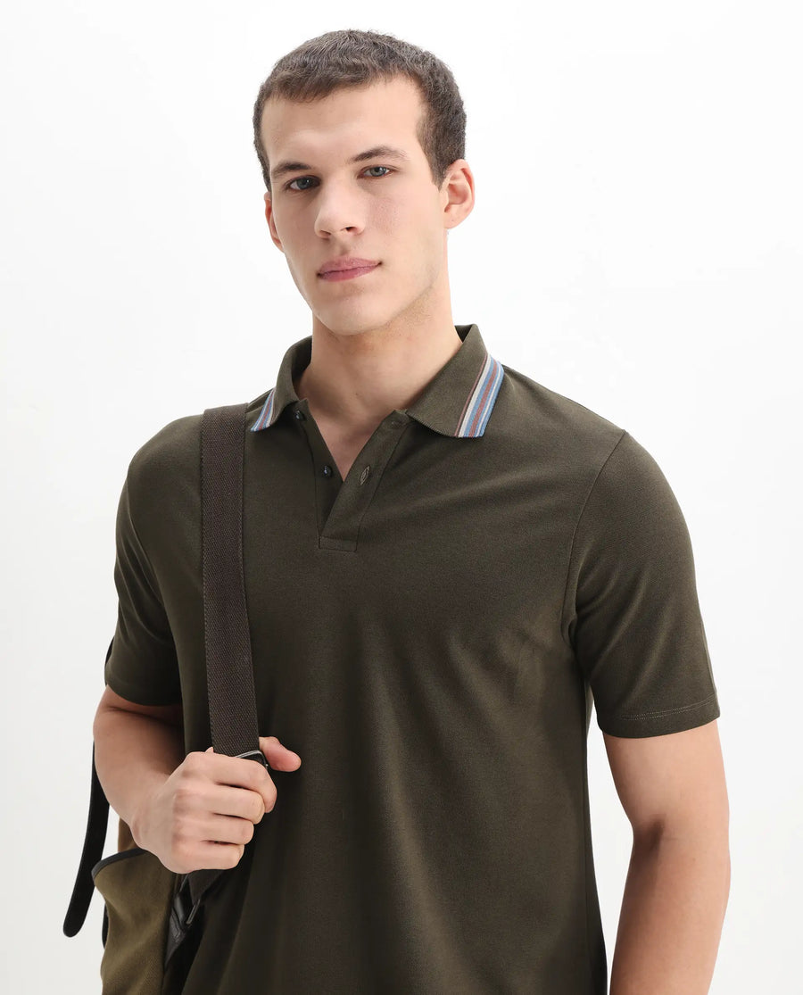 Rare Rabbit Men's Cotton Plain Regular Fit Half Sleeve Polo