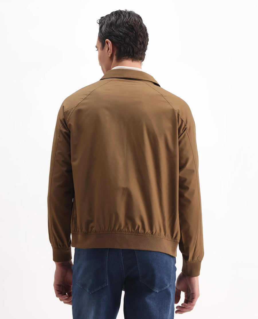 Rare Rabbit Men's Clayon Brown Polyester Embroidered Regular Fit Full Sleeve Spread Collar Jacket