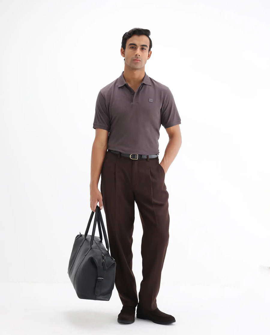 Rare Rabbit Men's Clif Dusky Purple Cotton Plain Regular Fit Half Sleeve Polo