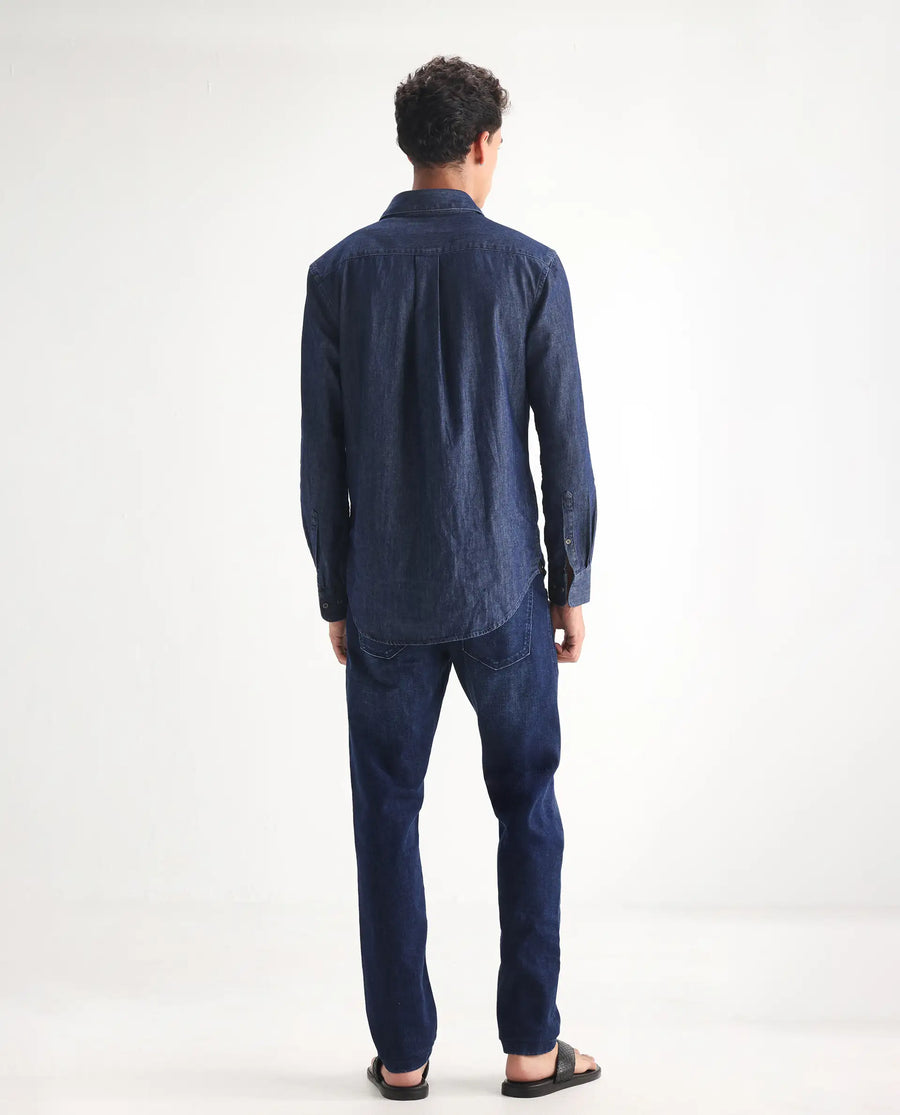 Rare Rabbit Men's Clio Dark Blue Cotton Blend Plain Relaxed Fit Jeans
