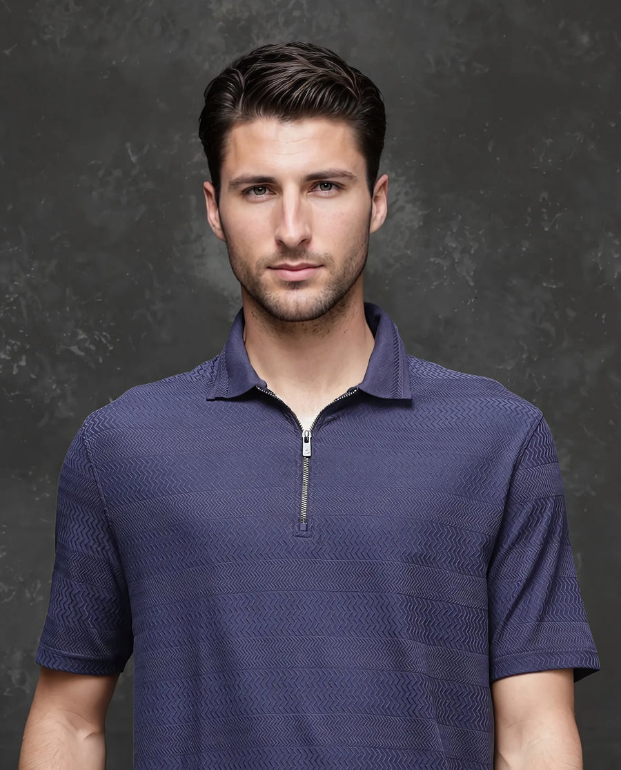 Rare Rabbit Men's Cotton Jacquard Regular Fit Half Sleeve Polo