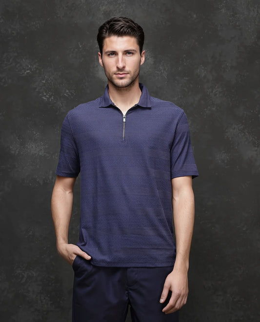 Rare Rabbit Men's Cotton Jacquard Regular Fit Half Sleeve Polo